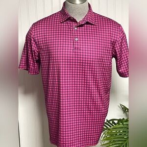Peter Millar Pink Purple Summer Comfort Checkered Polo Shirt Mens Medium
